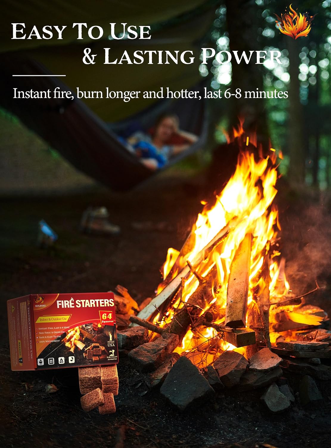 Nvkrvks Fire Starter 64, Easy-Burning Fire Starter Squares for Campfires | Natural & Waterproof BBQ Fire Starters - Image 2