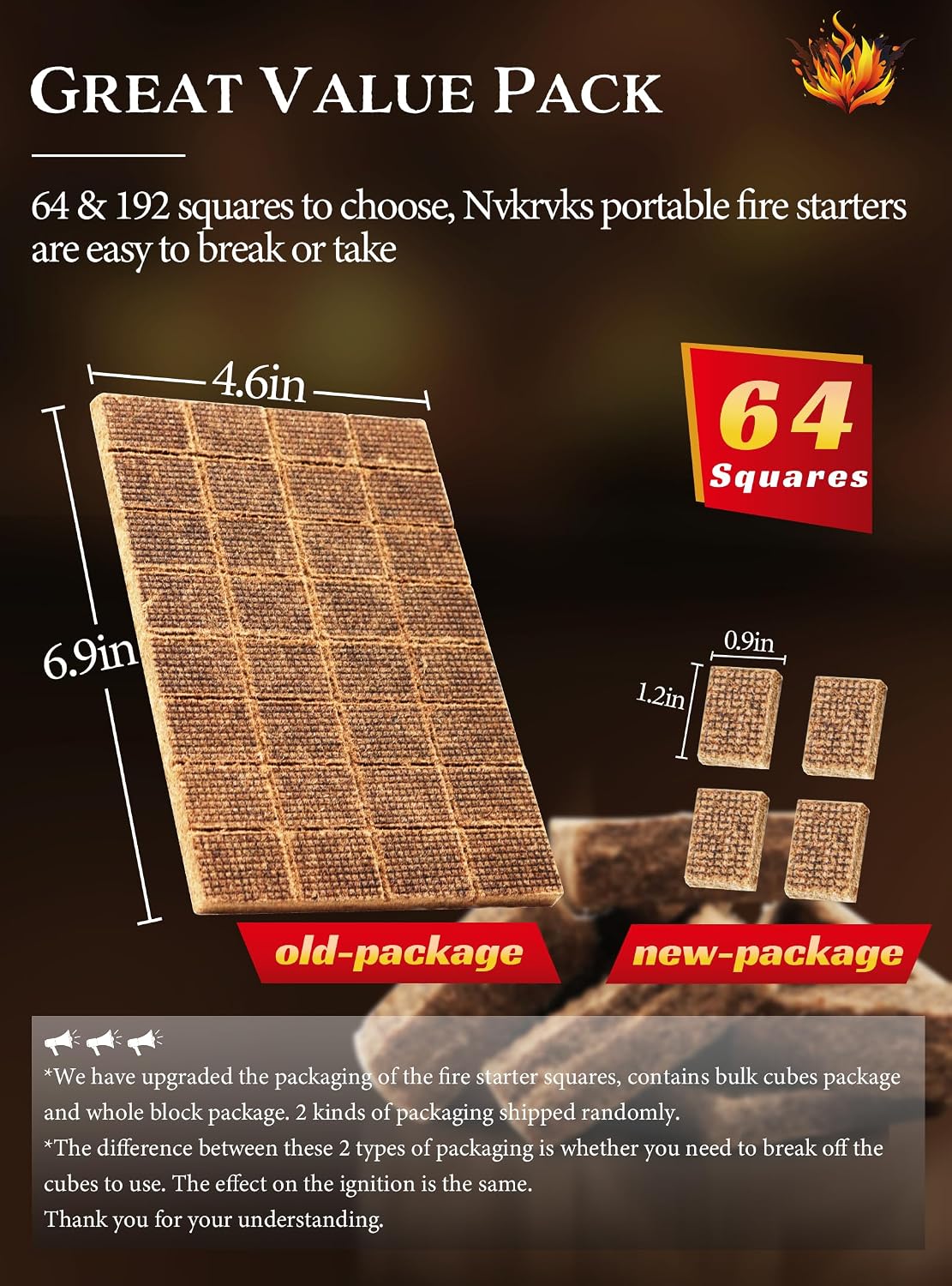 Nvkrvks Fire Starter 64, Easy-Burning Fire Starter Squares for Campfires | Natural & Waterproof BBQ Fire Starters - Image 3