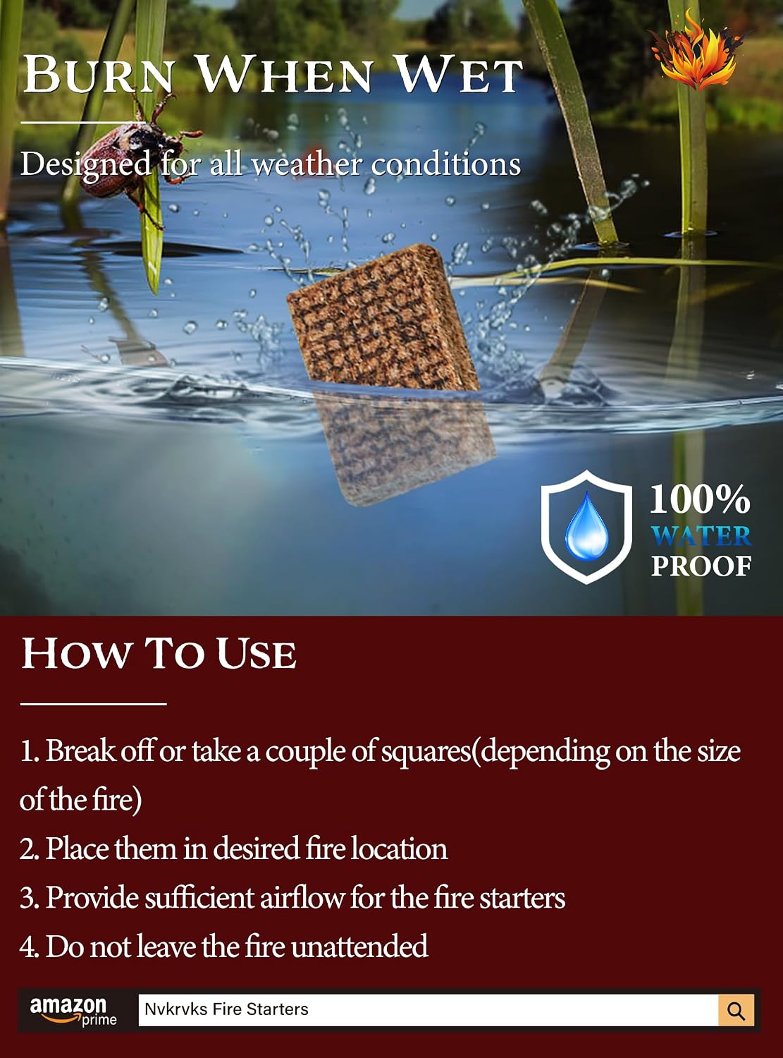 Nvkrvks Fire Starter 64, Easy-Burning Fire Starter Squares for Campfires | Natural & Waterproof BBQ Fire Starters - Image 5