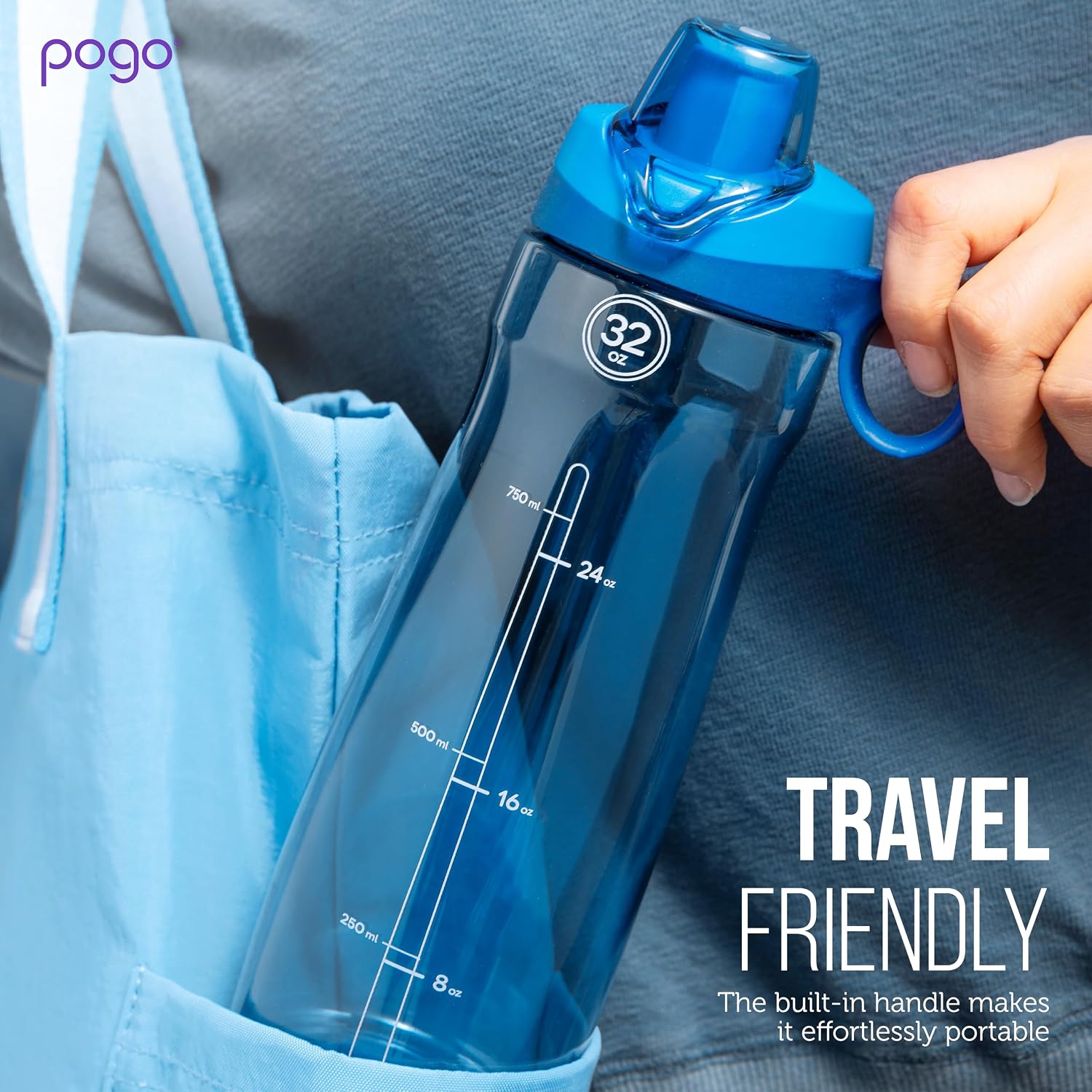 Pogo BPA-Free Tritan Plastic Water Bottle with Chug Lid, 32 Oz, Blue - Image 8