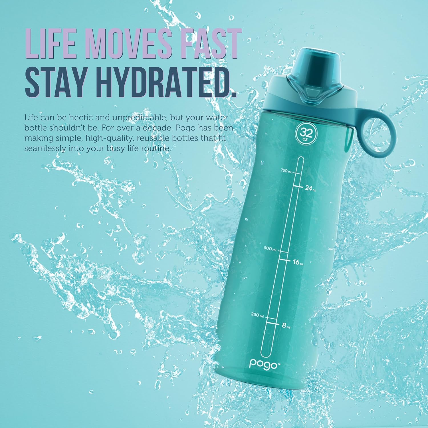 Pogo BPA-Free Tritan Plastic Water Bottle with Chug Lid, 32 Oz, Blue - Image 9