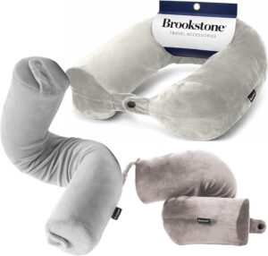Brookstone Free Form Travel Pillow Lightweight Flexible Memory Foam Pillow | Adjustable Internal Spine Shapes Into a U, Roll or Curve for Neck, Back or Side-Sleeper Support, Foldable for Any Trip