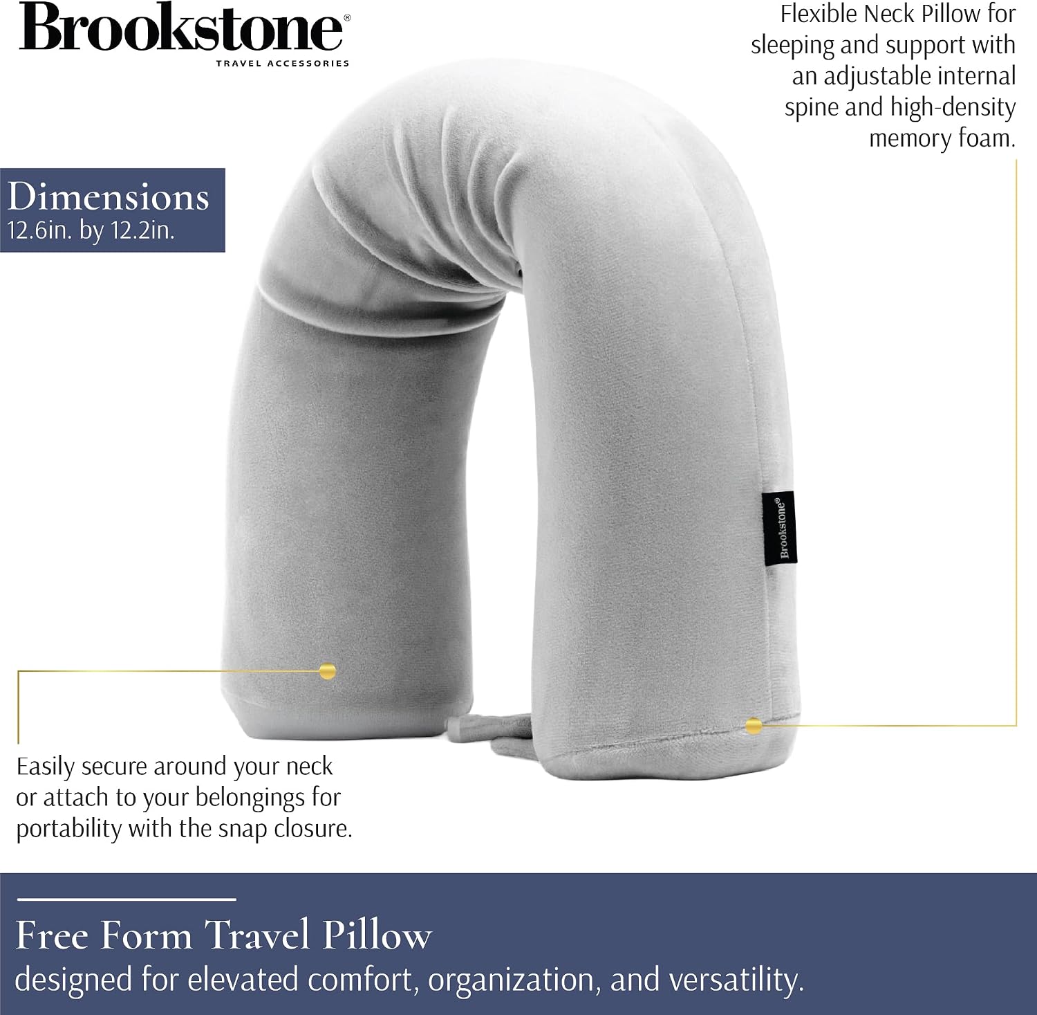 Brookstone Free Form Travel Pillow Lightweight Flexible Memory Foam Pillow | Adjustable Internal Spine Shapes Into a U, Roll or Curve for Neck, Back or Side-Sleeper Support, Foldable for Any Trip - Image 2