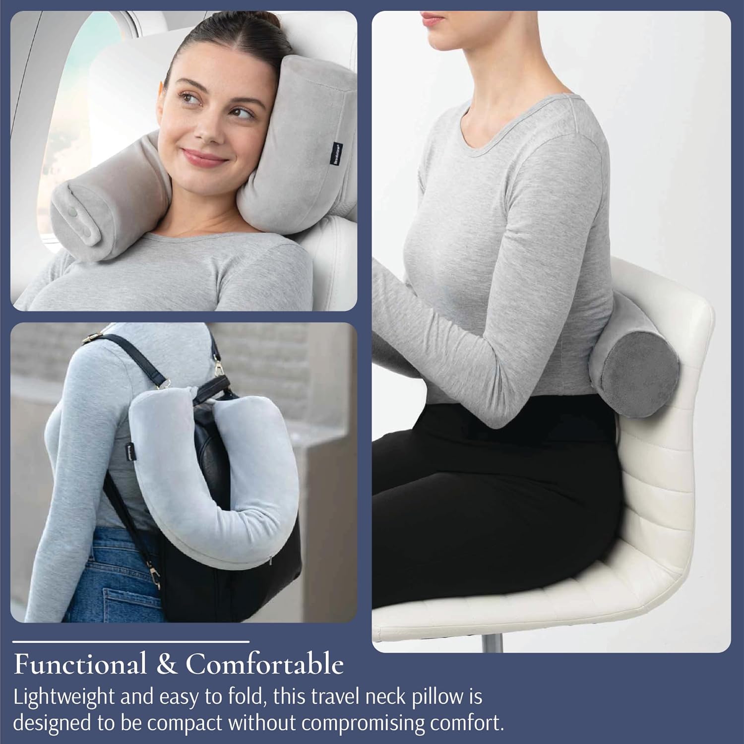 Brookstone Free Form Travel Pillow Lightweight Flexible Memory Foam Pillow | Adjustable Internal Spine Shapes Into a U, Roll or Curve for Neck, Back or Side-Sleeper Support, Foldable for Any Trip - Image 4