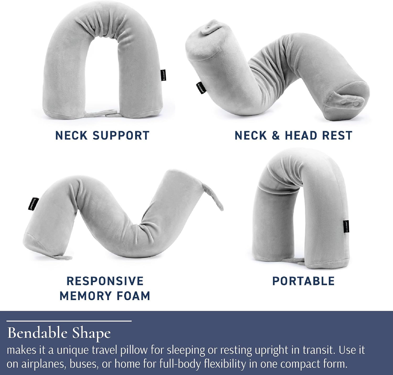 Brookstone Free Form Travel Pillow Lightweight Flexible Memory Foam Pillow | Adjustable Internal Spine Shapes Into a U, Roll or Curve for Neck, Back or Side-Sleeper Support, Foldable for Any Trip - Image 5